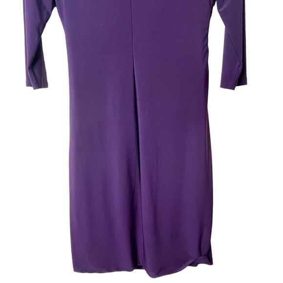Lauren Ralph Lauren Purple Sheath Dress Sz 10 Faux Wrap V-Neck Midi 3/4 Sleeve - Picture 6 of 12
